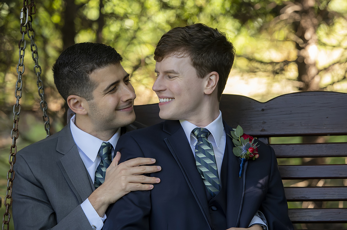 two grooms on their wedding day at The English Manor. LGBTQ wedding