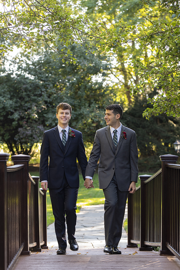 two grooms on their wedding day at The English Manor. LGBTQ wedding