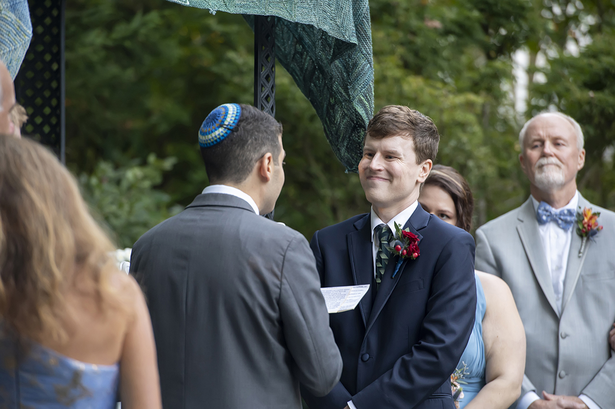 wedding ceremony on wedding day at The English Manor. LGBTQ wedding