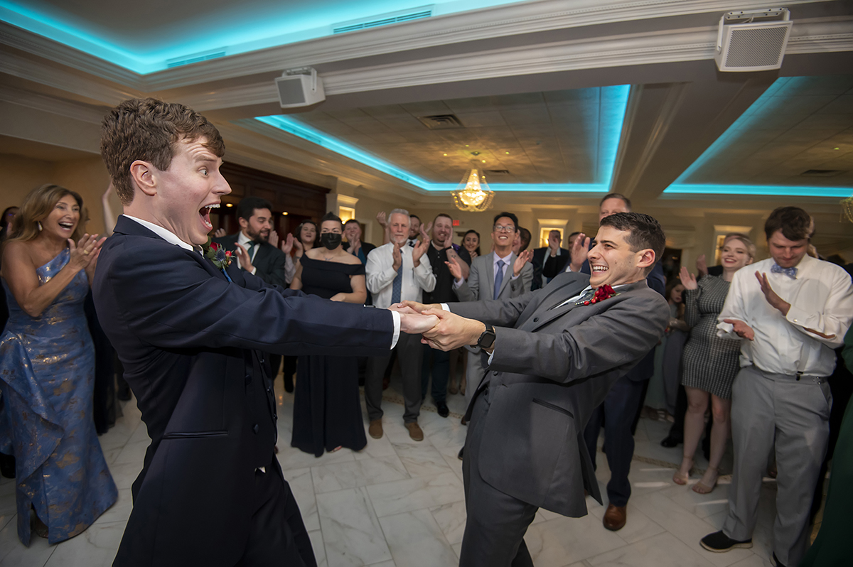 grooms hora on wedding day at The English Manor. LGBTQ wedding