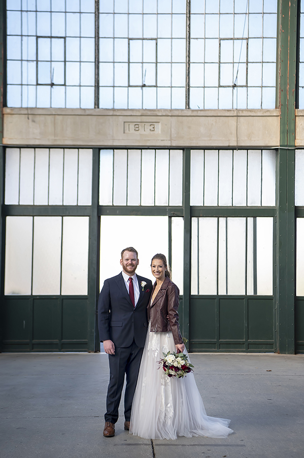 bride and groom on fall wedding day at Liberty House in Jersey City