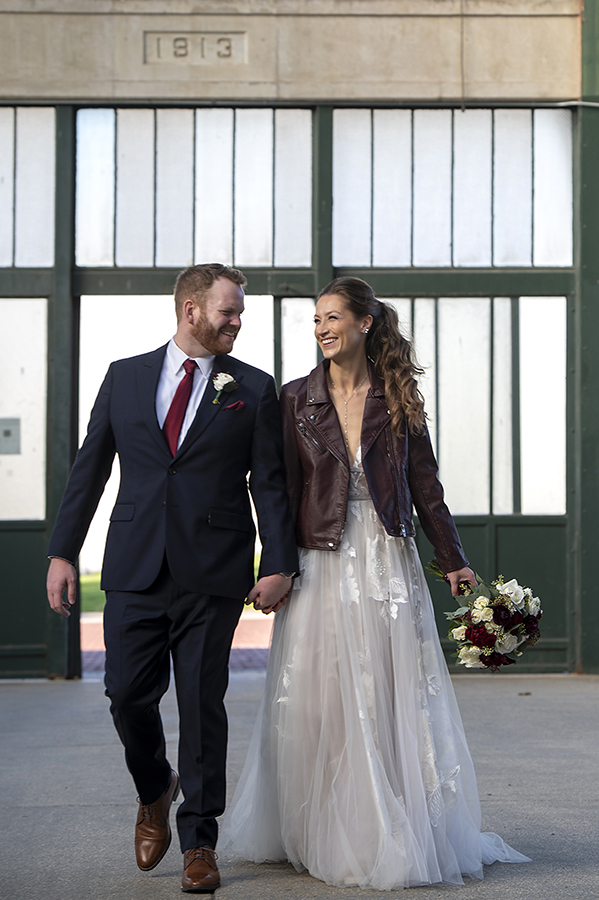 bride and groom on fall wedding day at Liberty House in Jersey City