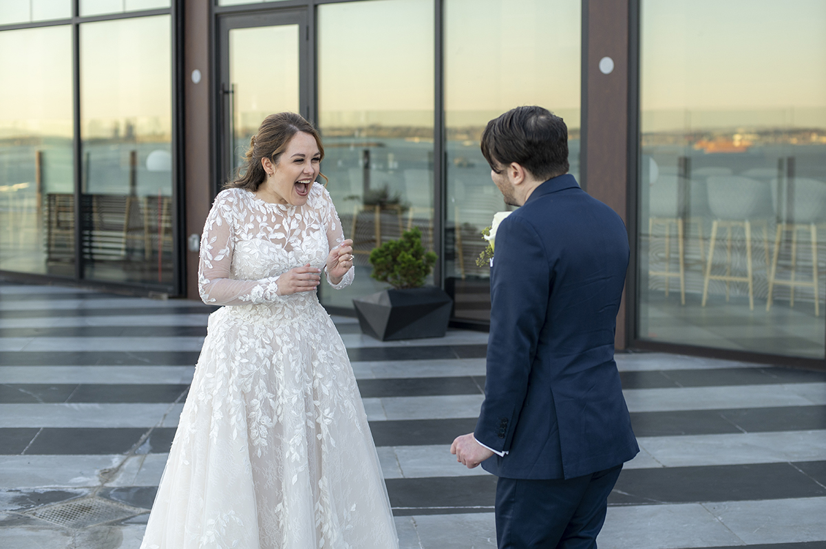 bride and groom at Hudson House wedding in Jersey City