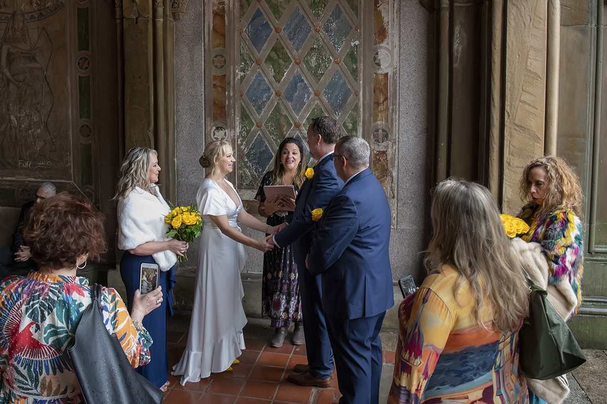 intimate wedding ceremony at Bethesda Terrace, Central Park, NYC