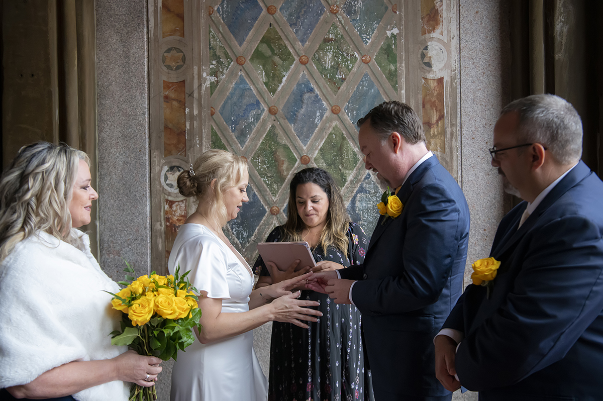 intimate wedding ceremony at Bethesda Terrace, Central Park, NYC