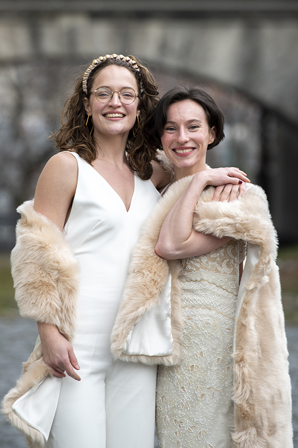 brides on their wedding day at Corto in Jersey City. LGBTQ wedding photos