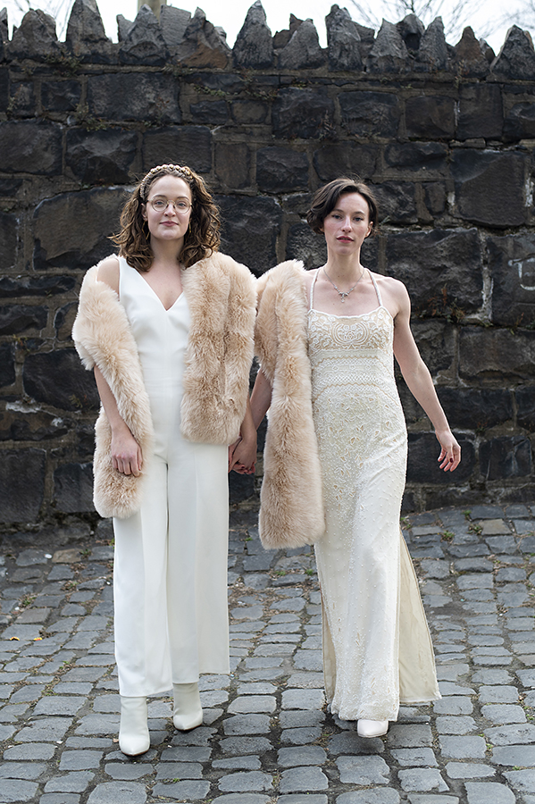 brides on their wedding day at Corto in Jersey City. LGBTQ wedding photos