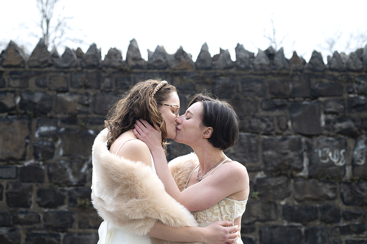 brides on their wedding day at Corto in Jersey City. LGBTQ wedding photos