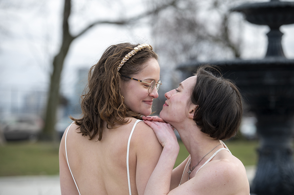 brides on their wedding day at Corto in Jersey City. LGBTQ wedding photos