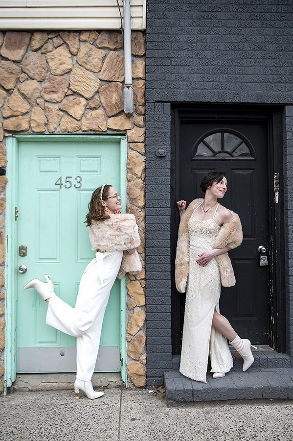 brides on their wedding day at Corto in Jersey City. LGBTQ wedding photos