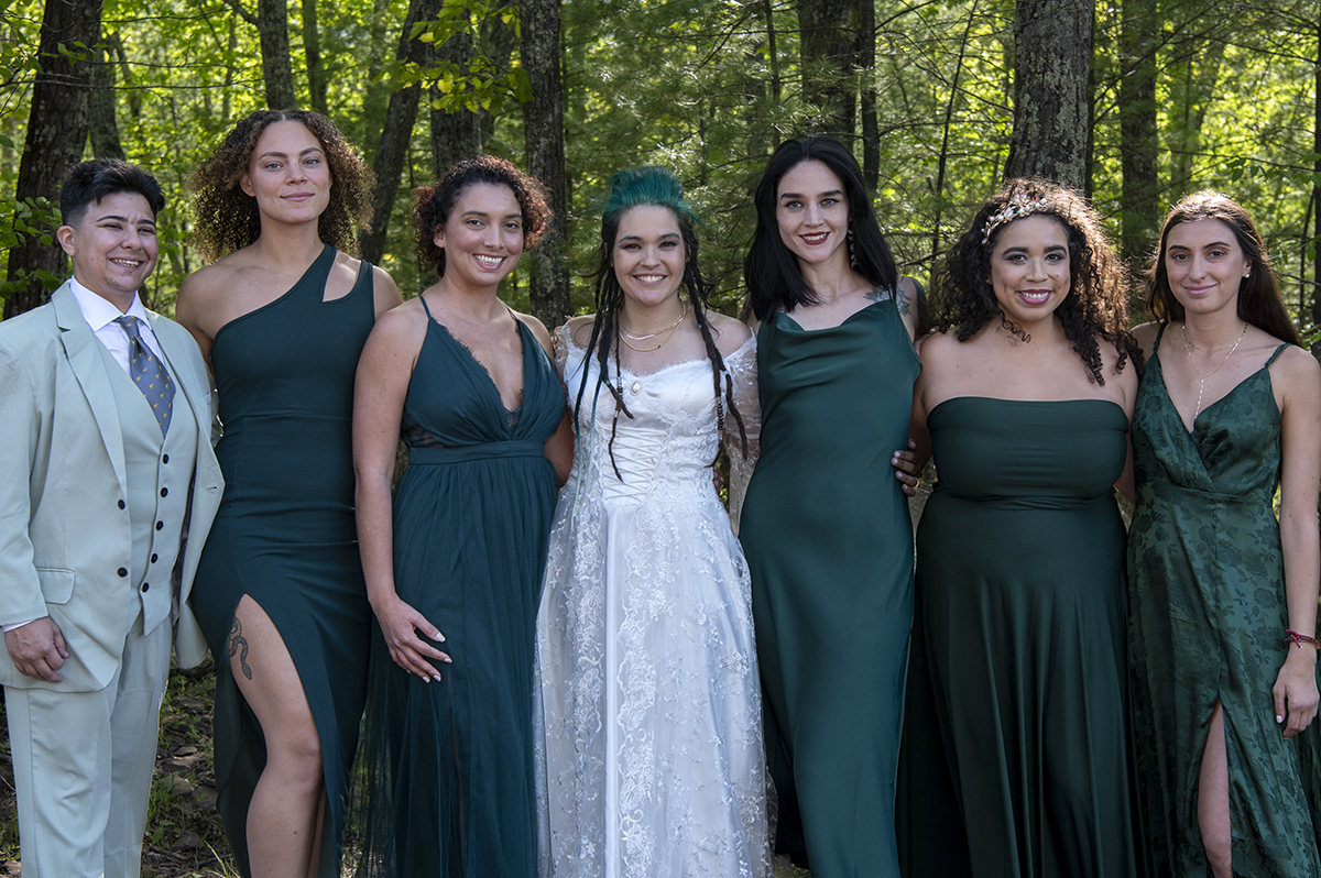 wedding party on wedding day at Riedlbauer’s Resort in the Catskills. LGBTQ wedding