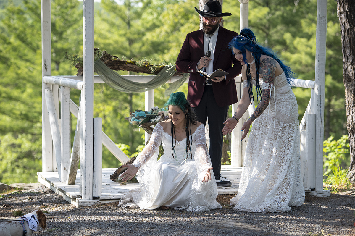 wedding ceremony at Riedlbauer’s Resort in the Catskills. LGBTQ wedding