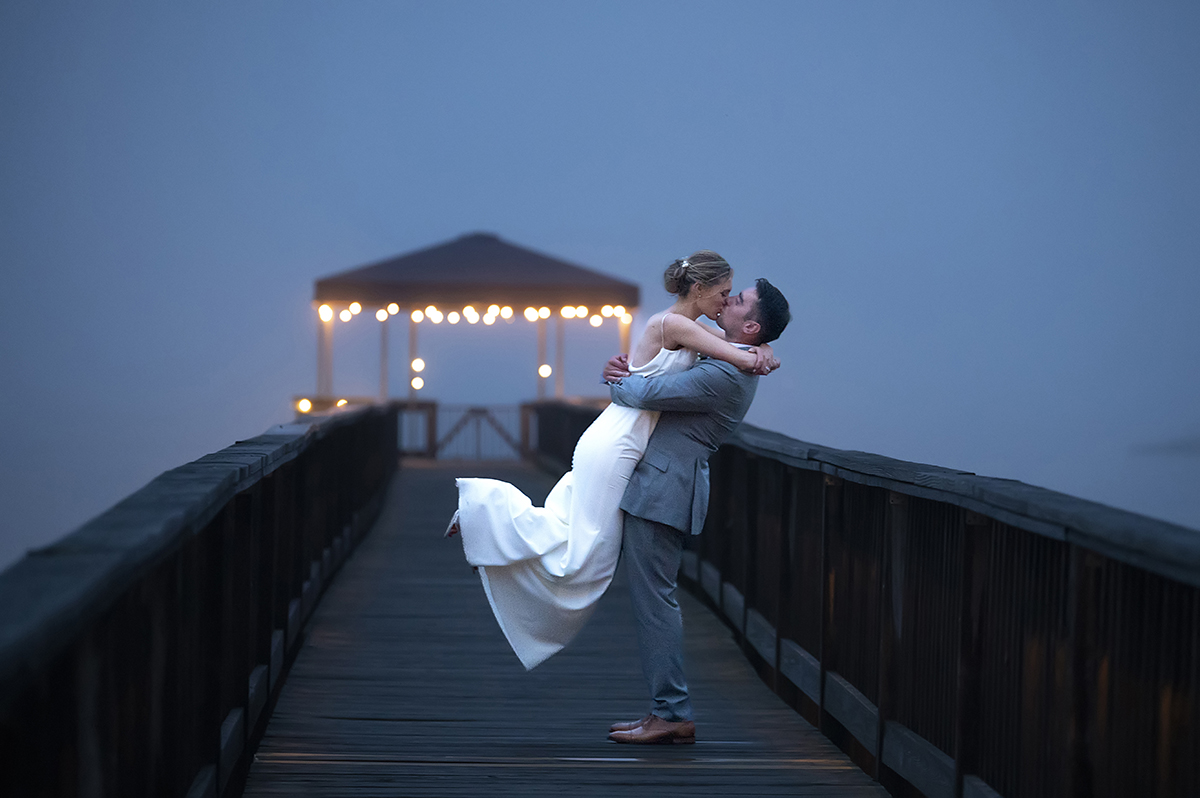 bride and groom night portrait at Orienta Beach Club Wedding 