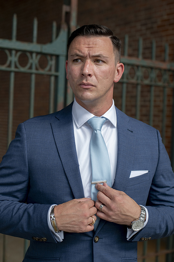 groom on their wedding day at Liberty House in Jersey City