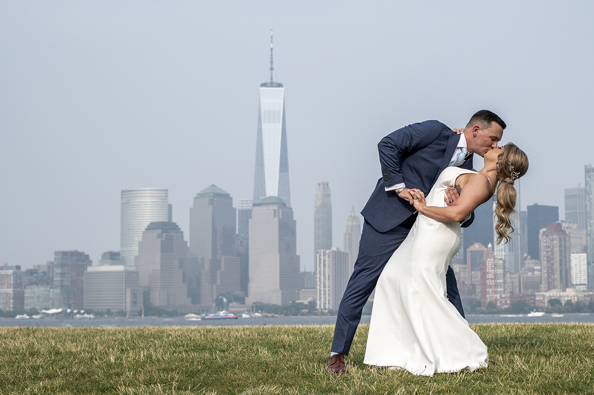 bride and groom on their wedding day at Liberty House in Jersey City