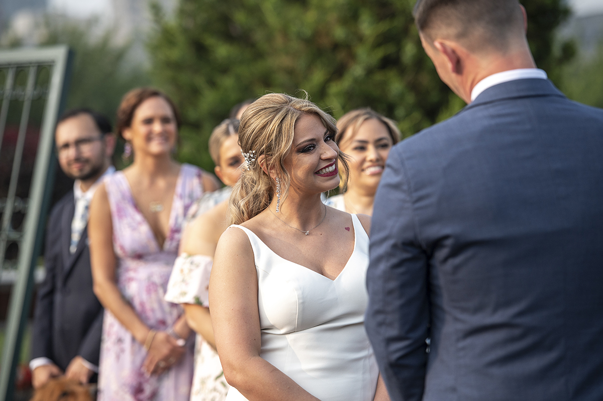 wedding ceremony with NYC skyline at Liberty House in Jersey City