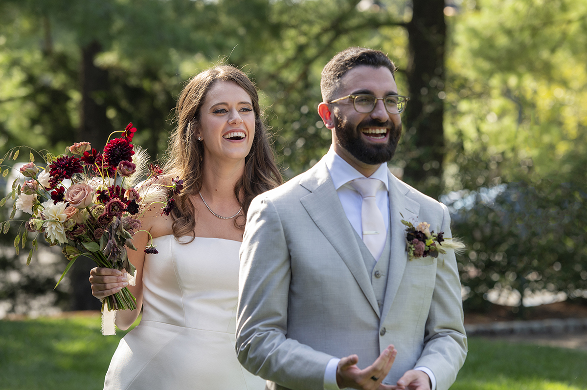 bride and groom on their wedding day at Stone House at Stirling Ridge