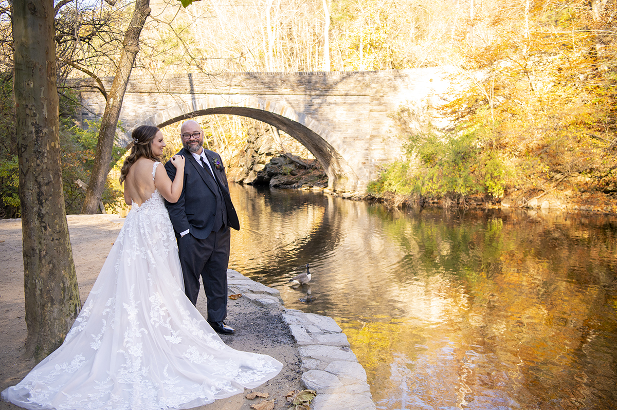 bride and groom portrait at Valley Green Inn wedding day