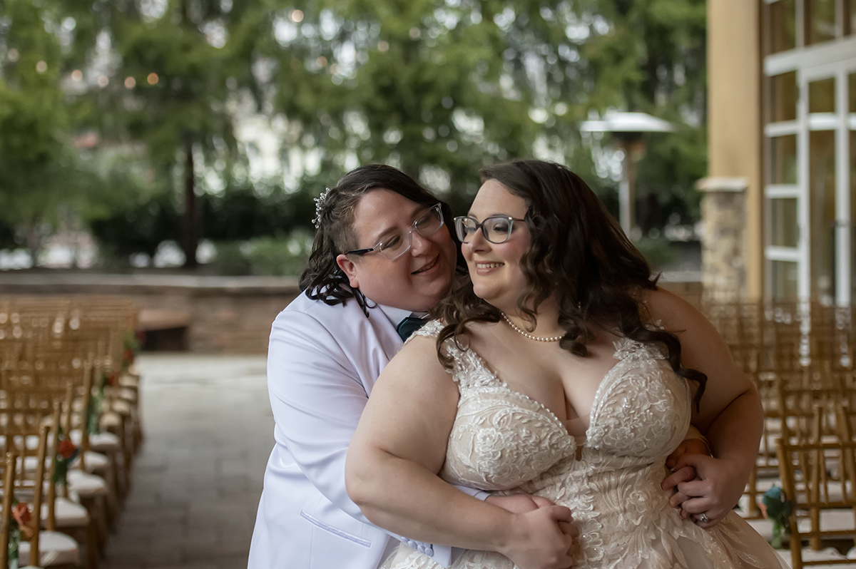 brides on wedding day at Stone House at Stirling Ridge. LGBTQ wedding