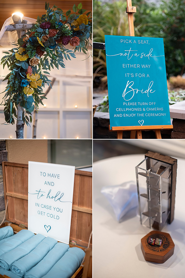 winter wedding ceremony at Stone House at Stirling Ridge. LGBTQ wedding