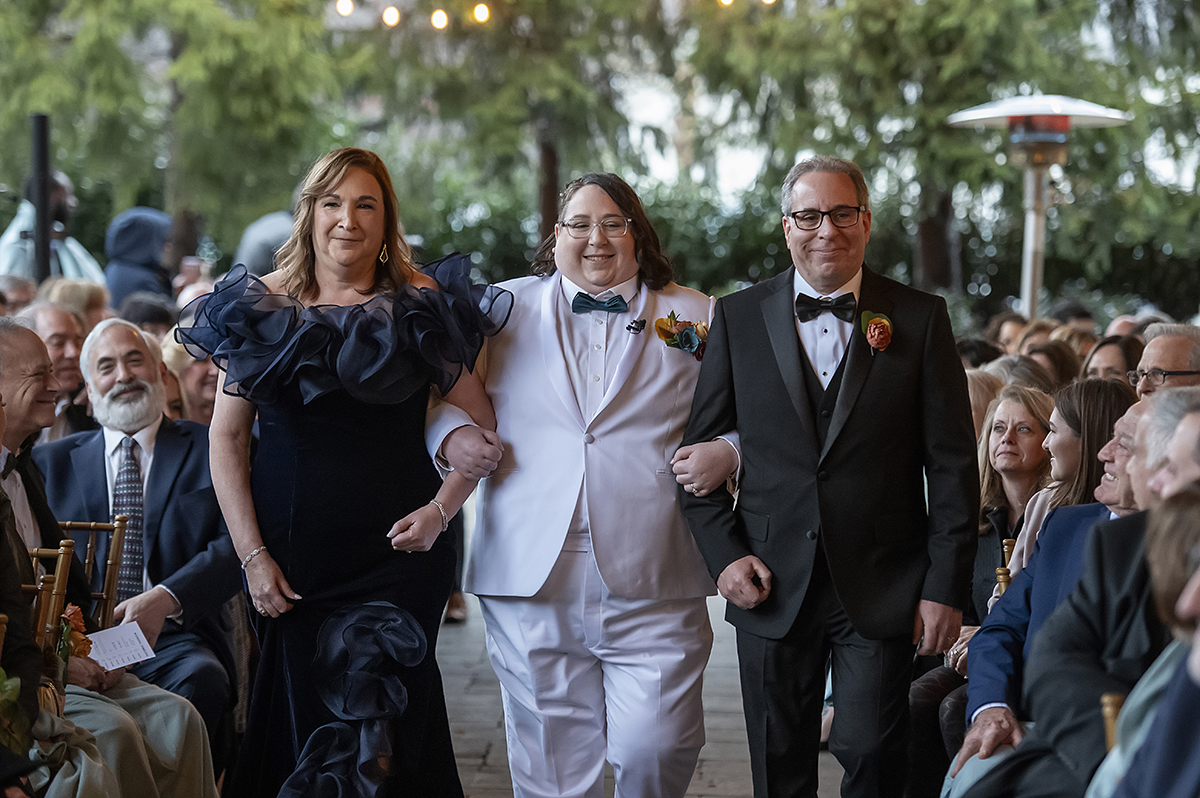 winter wedding ceremony at Stone House at Stirling Ridge. LGBTQ wedding