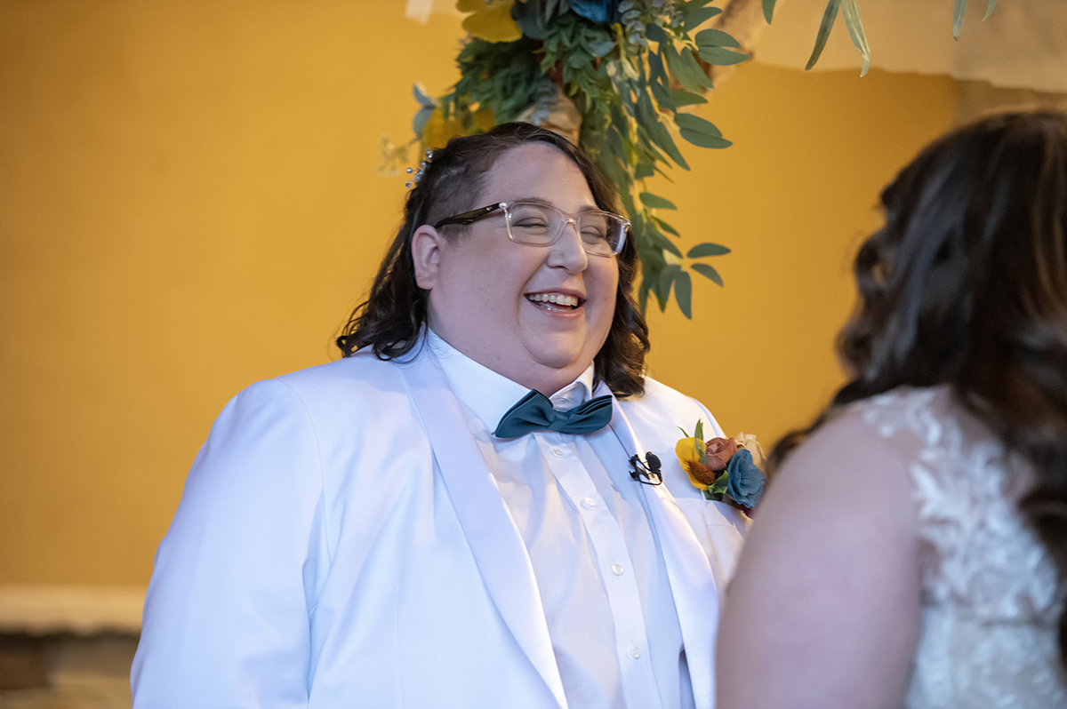 winter wedding ceremony at Stone House at Stirling Ridge. LGBTQ wedding