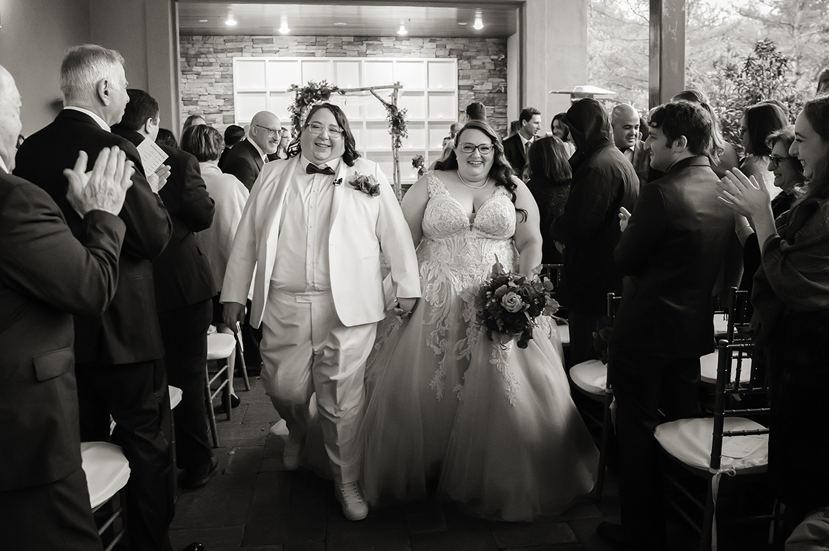 winter wedding ceremony at Stone House at Stirling Ridge. LGBTQ wedding