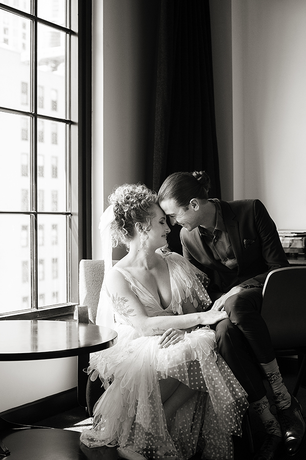 bride and groom on wedding day at Prospect Park Boathouse in Brooklyn