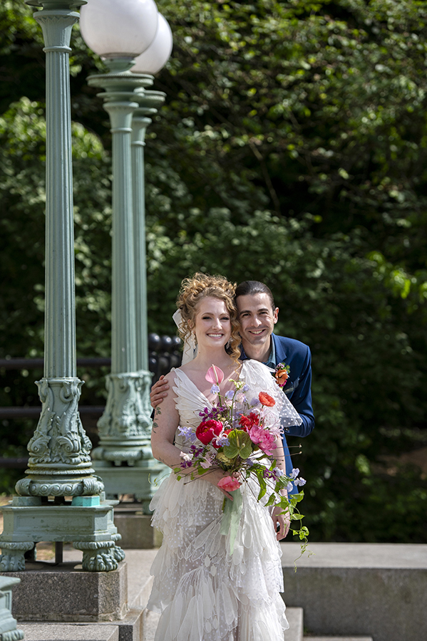 bride and groom portrait before wedding at Prospect Park Boathouse in Brooklyn