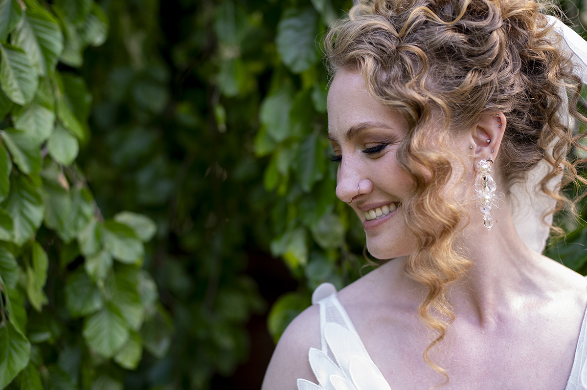 bride on wedding day at Prospect Park Boathouse in Brooklyn