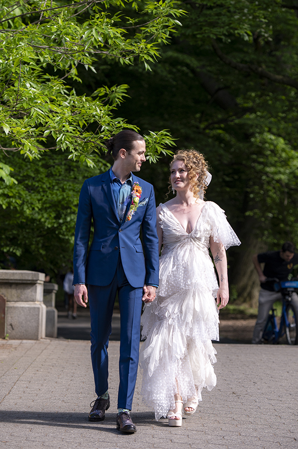 bride and groom on wedding day at Prospect Park Boathouse in Brooklyn