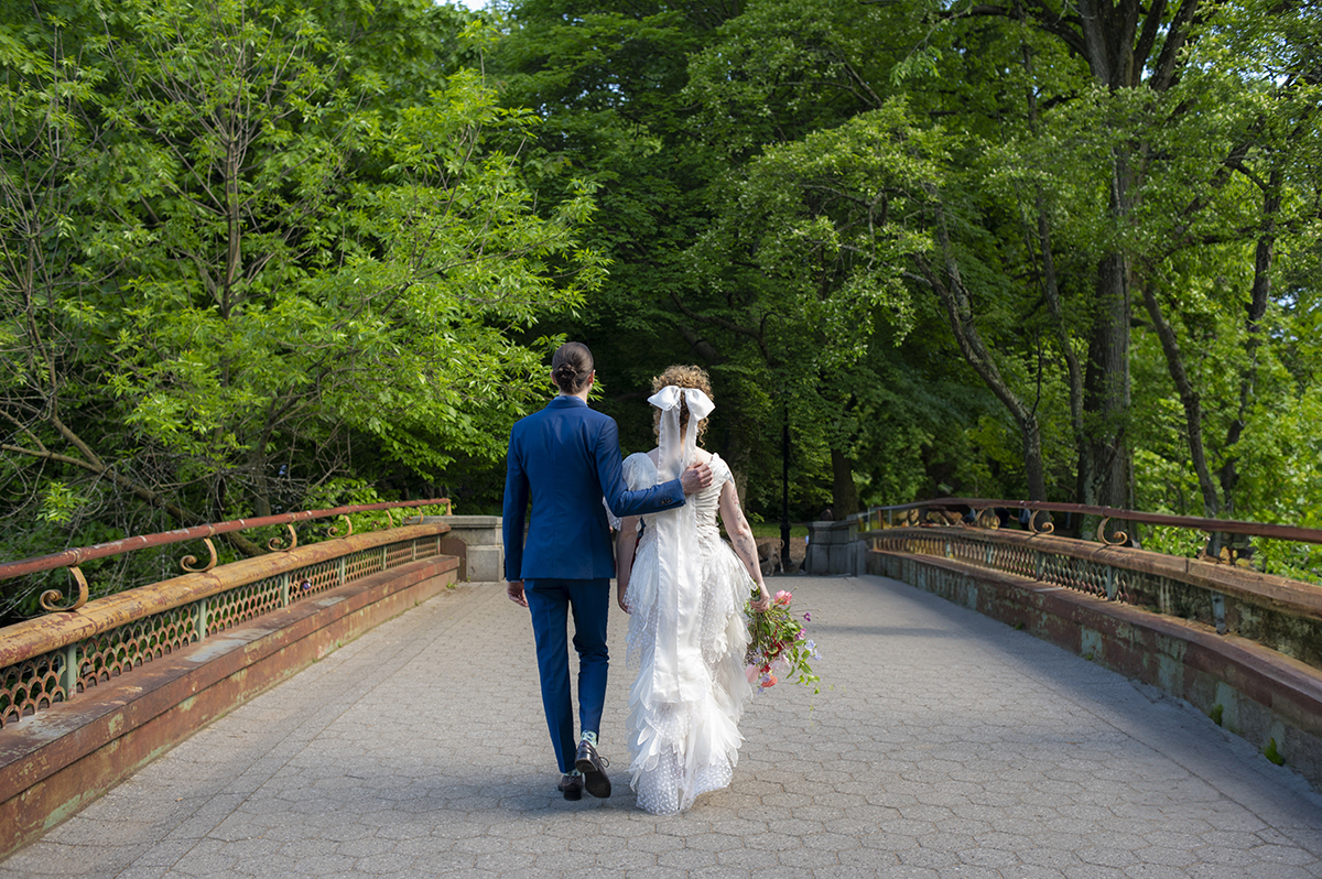 bride and groom on wedding day at Prospect Park Boathouse in Brooklyn