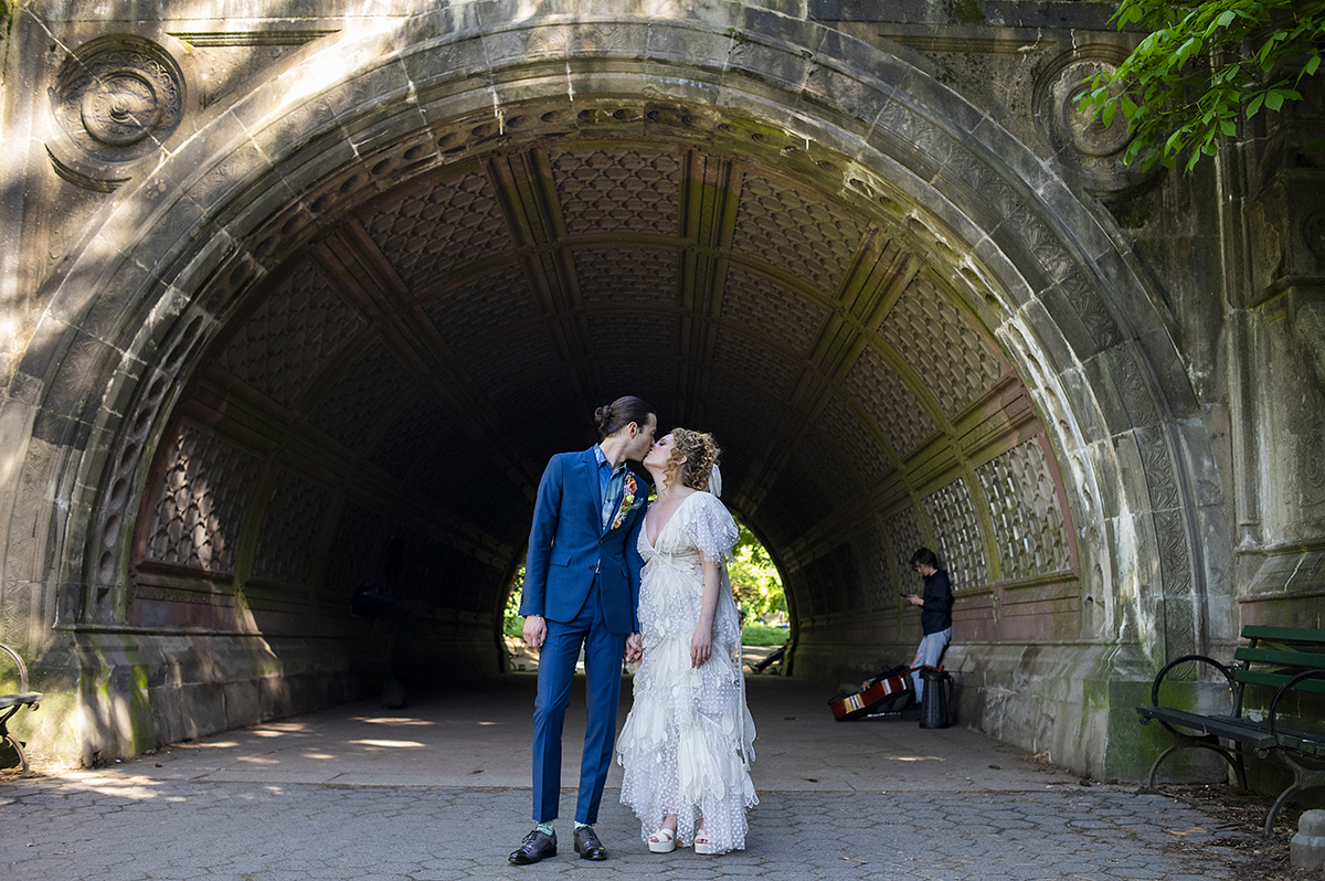 bride and groom on wedding day at Prospect Park Boathouse in Brooklyn