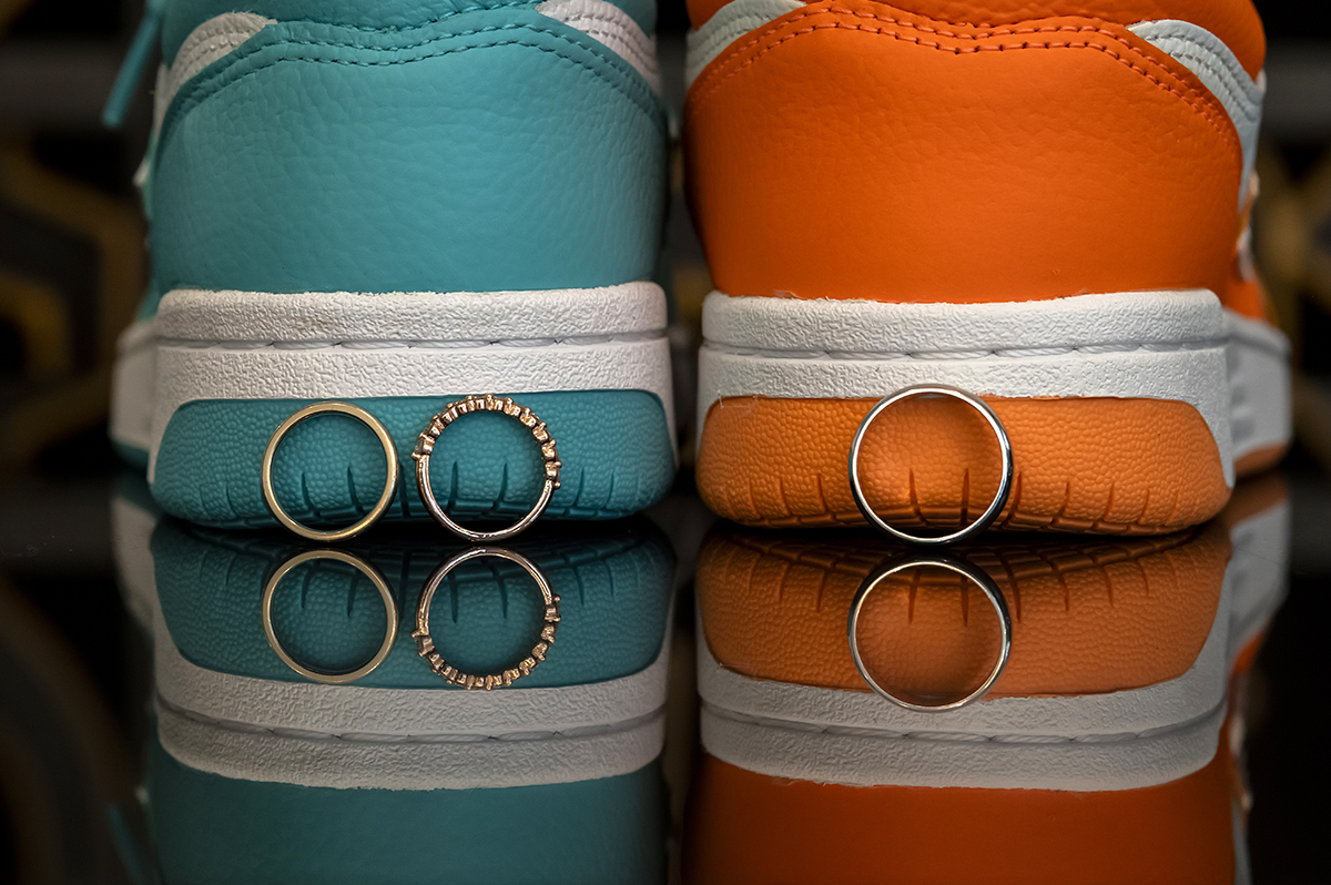 wedding rings and colorful sneakers at Temple Emanu-El of Closter wedding day