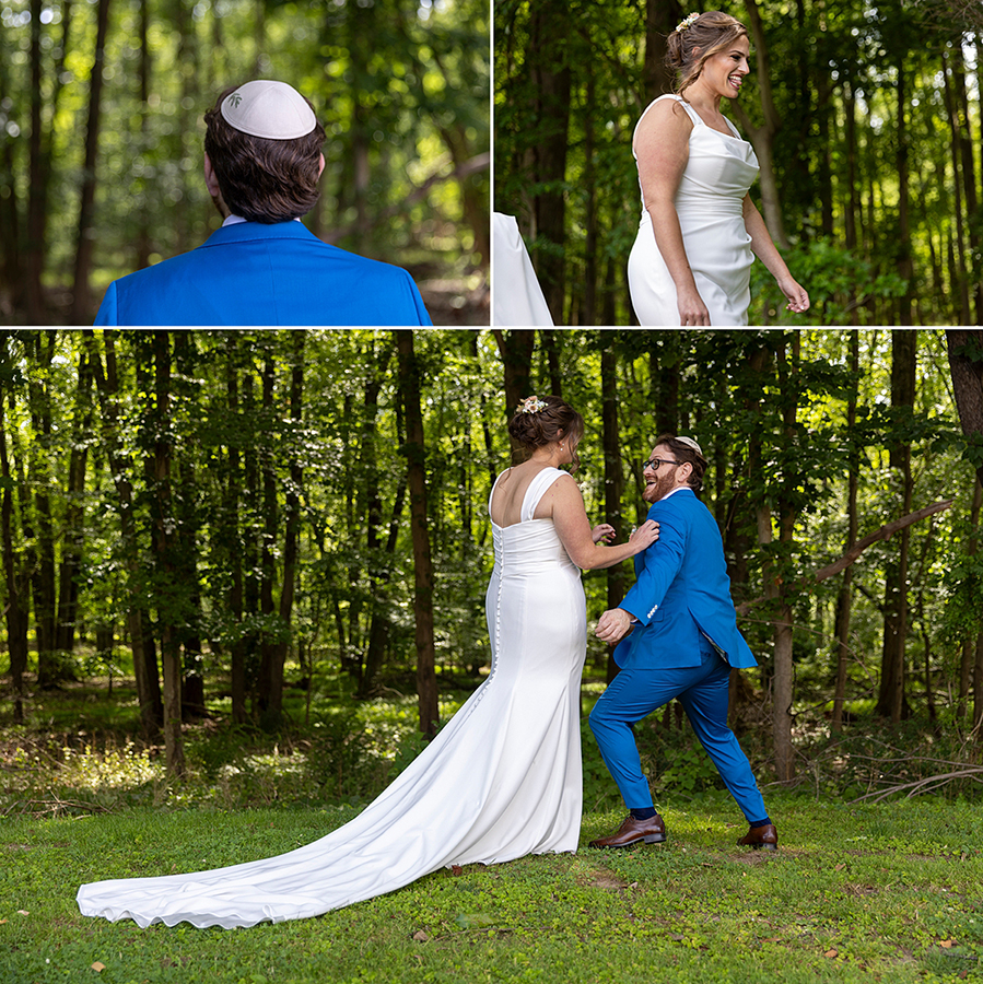 first look at Temple Emanu-El of Closter wedding day