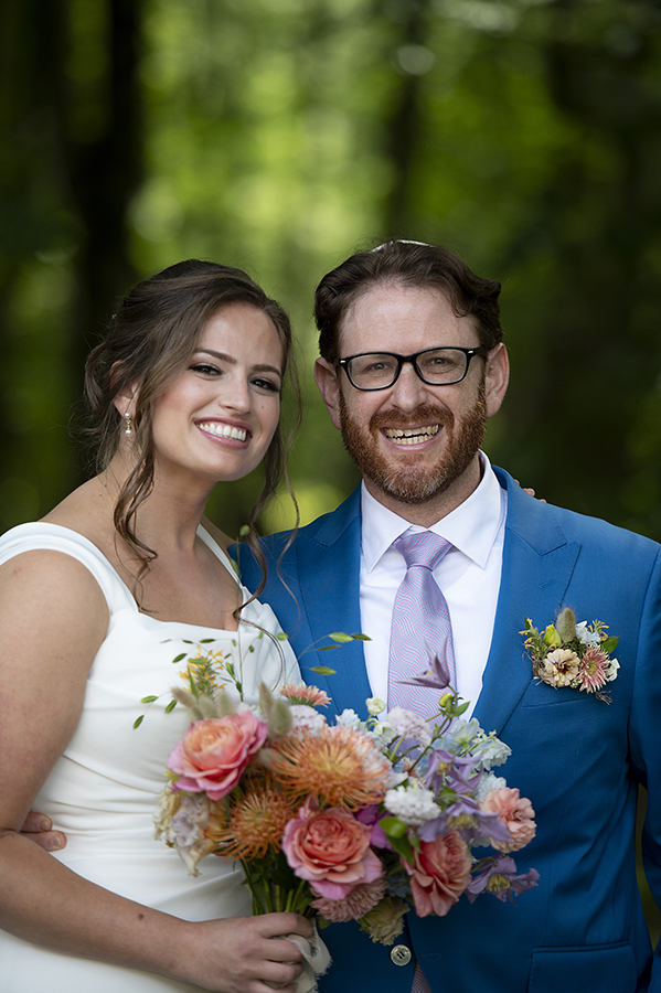 bride and groom at Temple Emanu-El of Closter on their wedding day