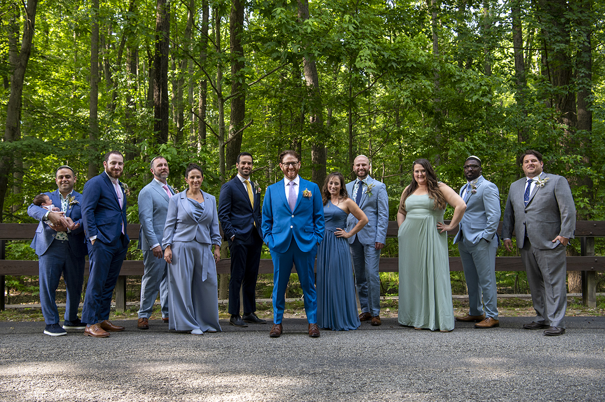 wedding party at Temple Emanu-El of Closter on wedding day