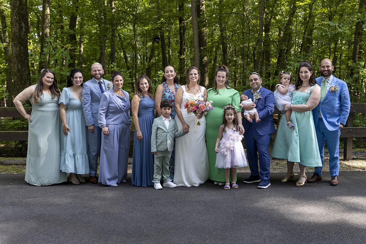 wedding party at Temple Emanu-El of Closter on wedding day