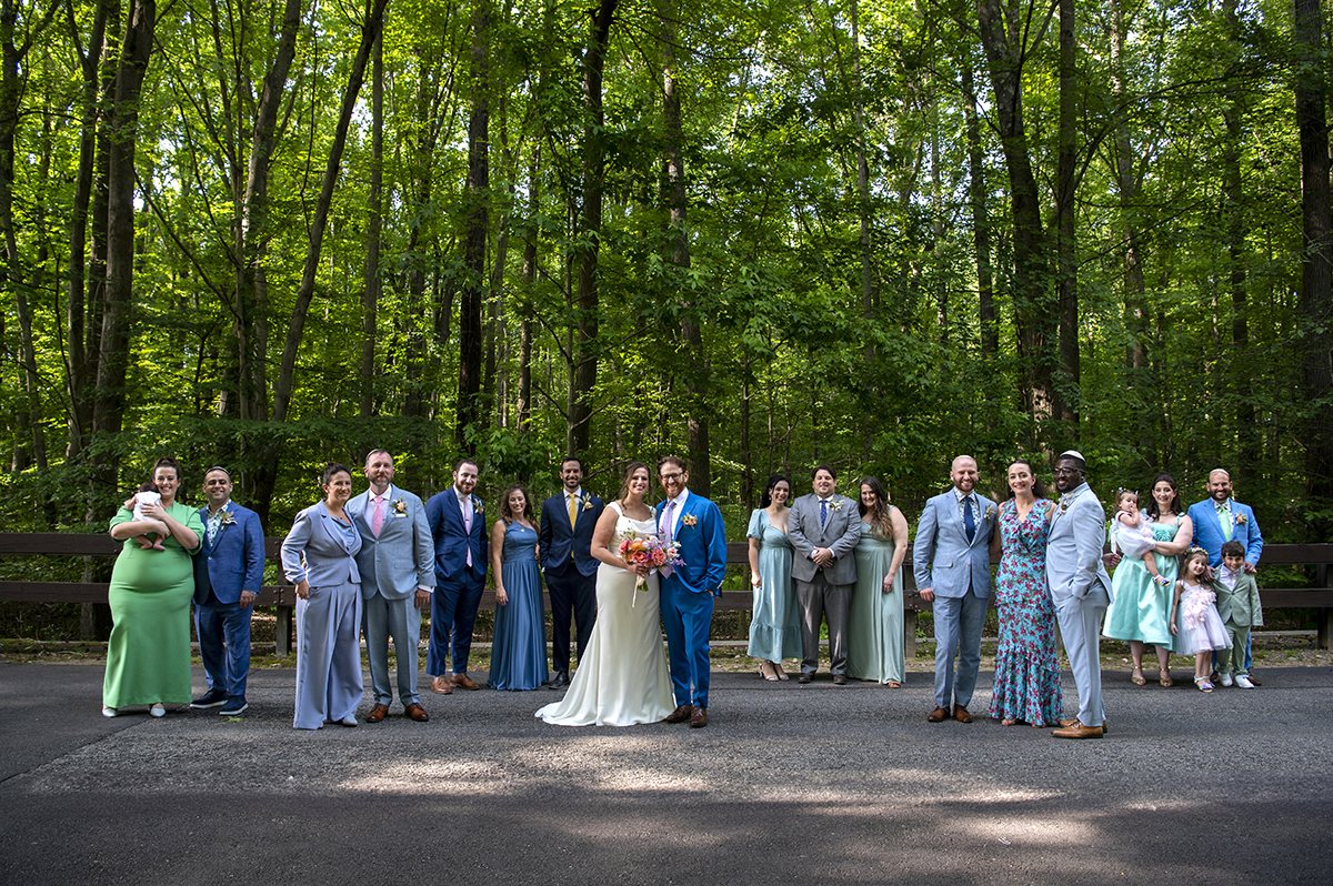 wedding party at Temple Emanu-El of Closter on wedding day