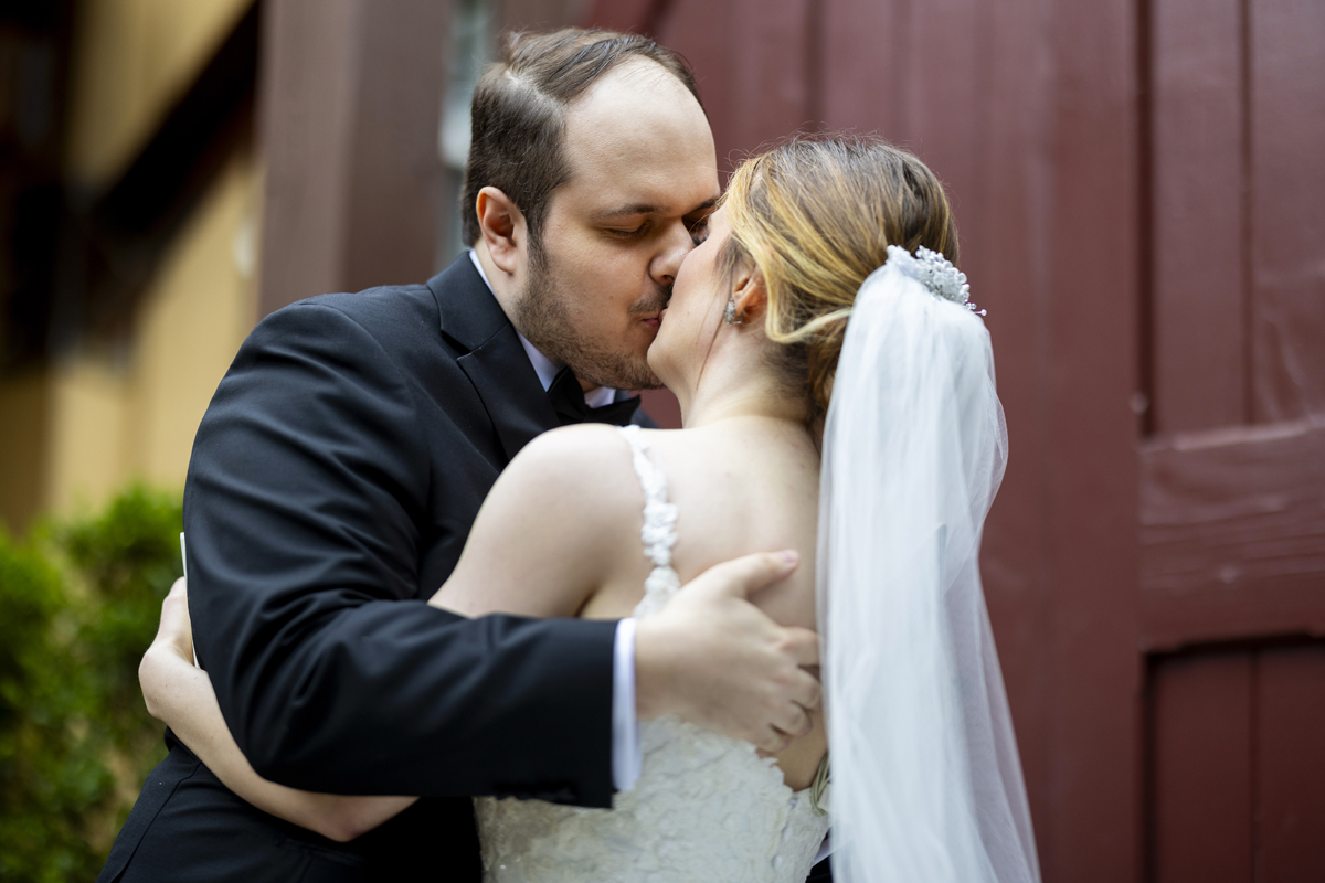 bride and groom first look at Stone House at Stirling Ridge wedding