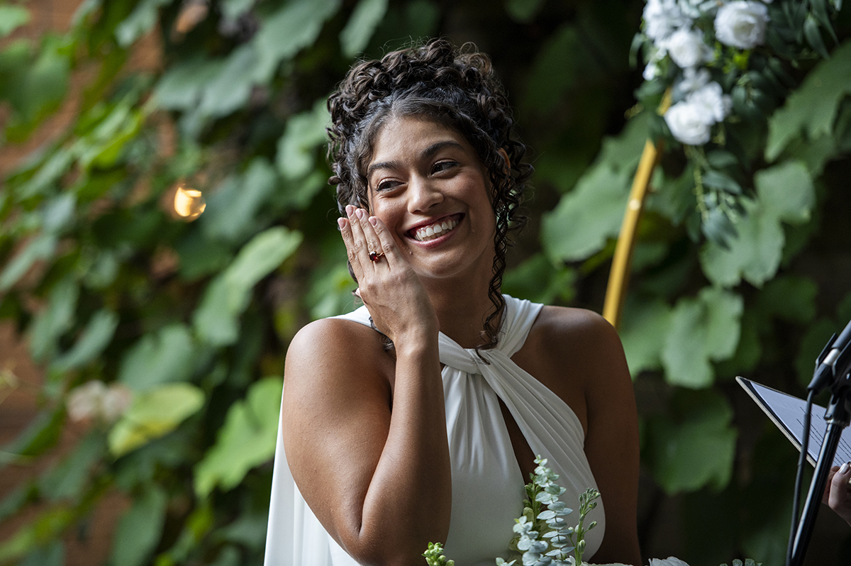 newlywed couple during wedding ceremony at Carroll Hall in Brooklyn
