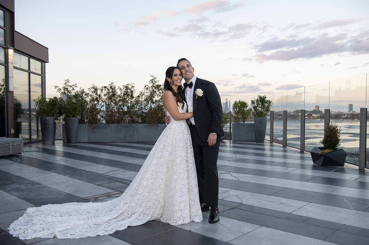 bride and groom on wedding day at Hudson House in Jersey City