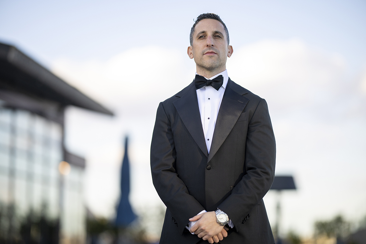 bride and groom first look at Hudson House wedding in Jersey City