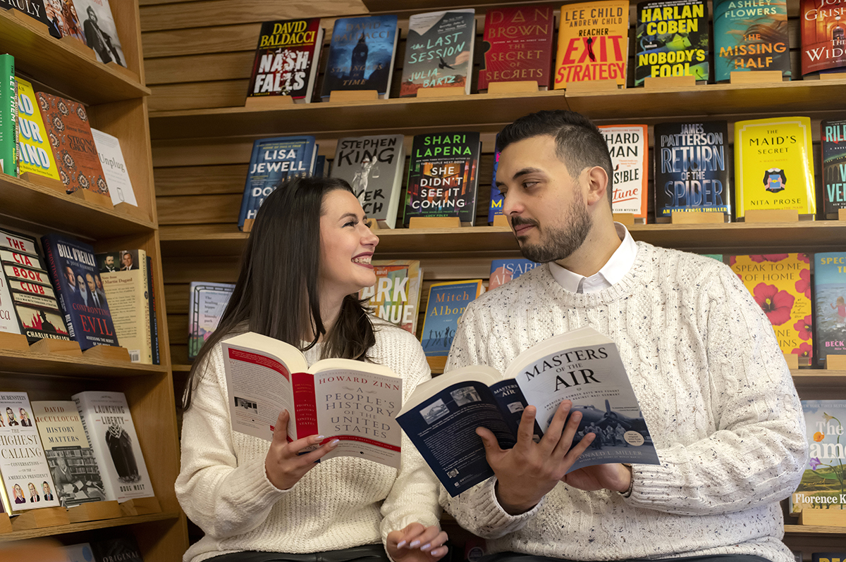 Westfield Bookstore Engagement Photos | Westfield Wedding Photographer | Rina + Mike