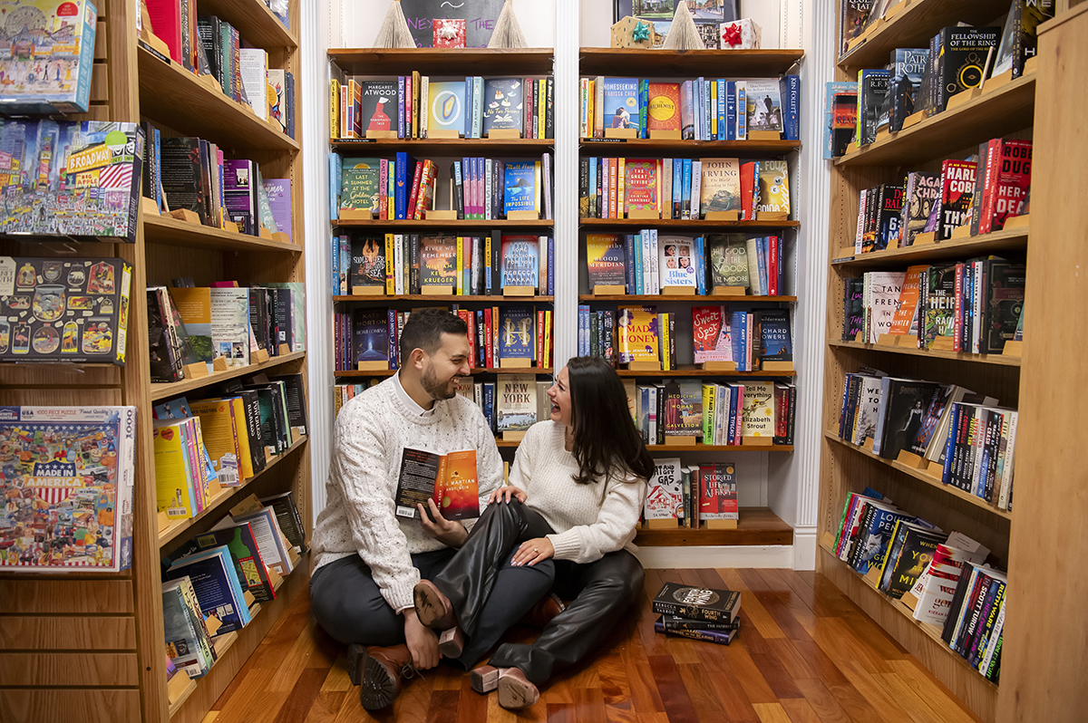 Westfield Bookstore Engagement Photos | Westfield Wedding Photographer | Rina + Mike