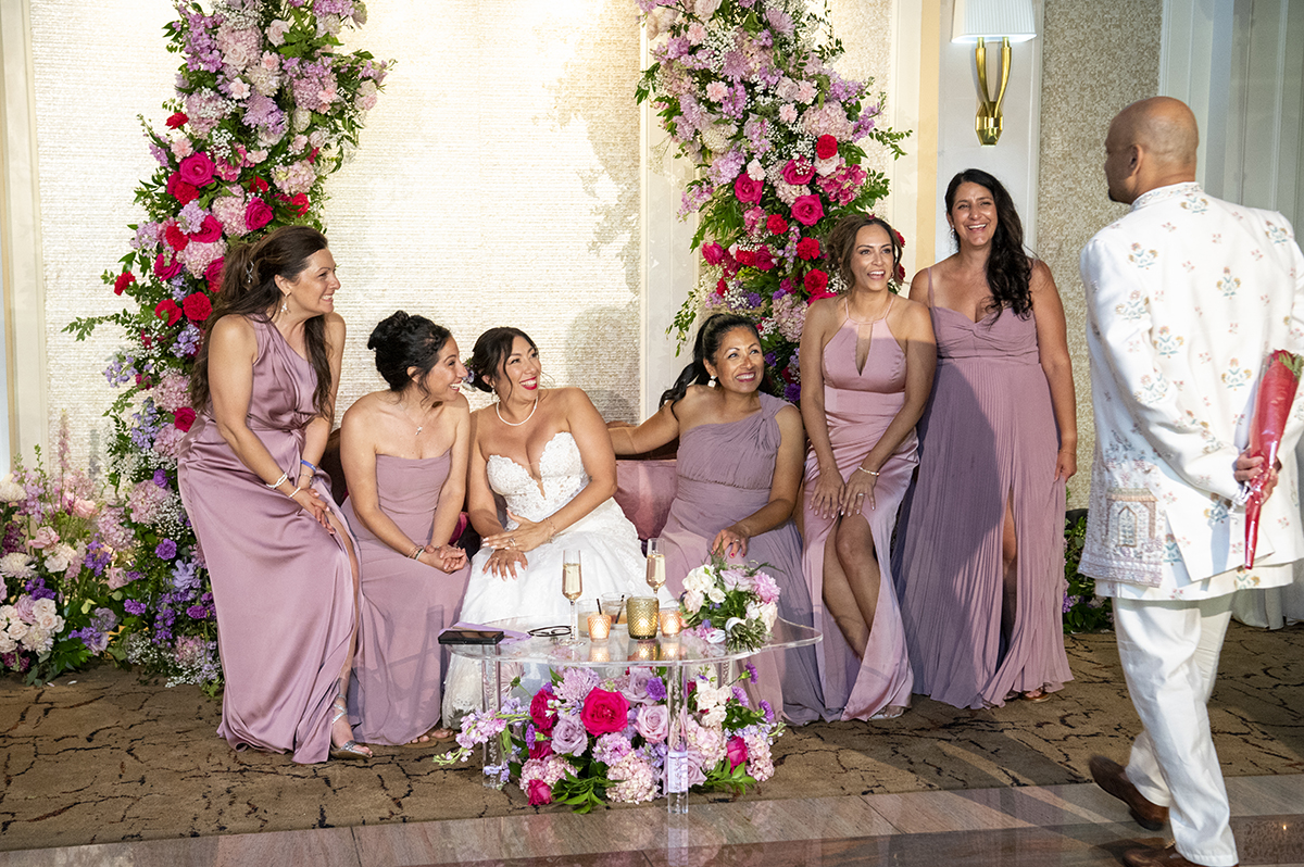 bride and bridesmaids during wedding reception at Glen Island Harbour Club