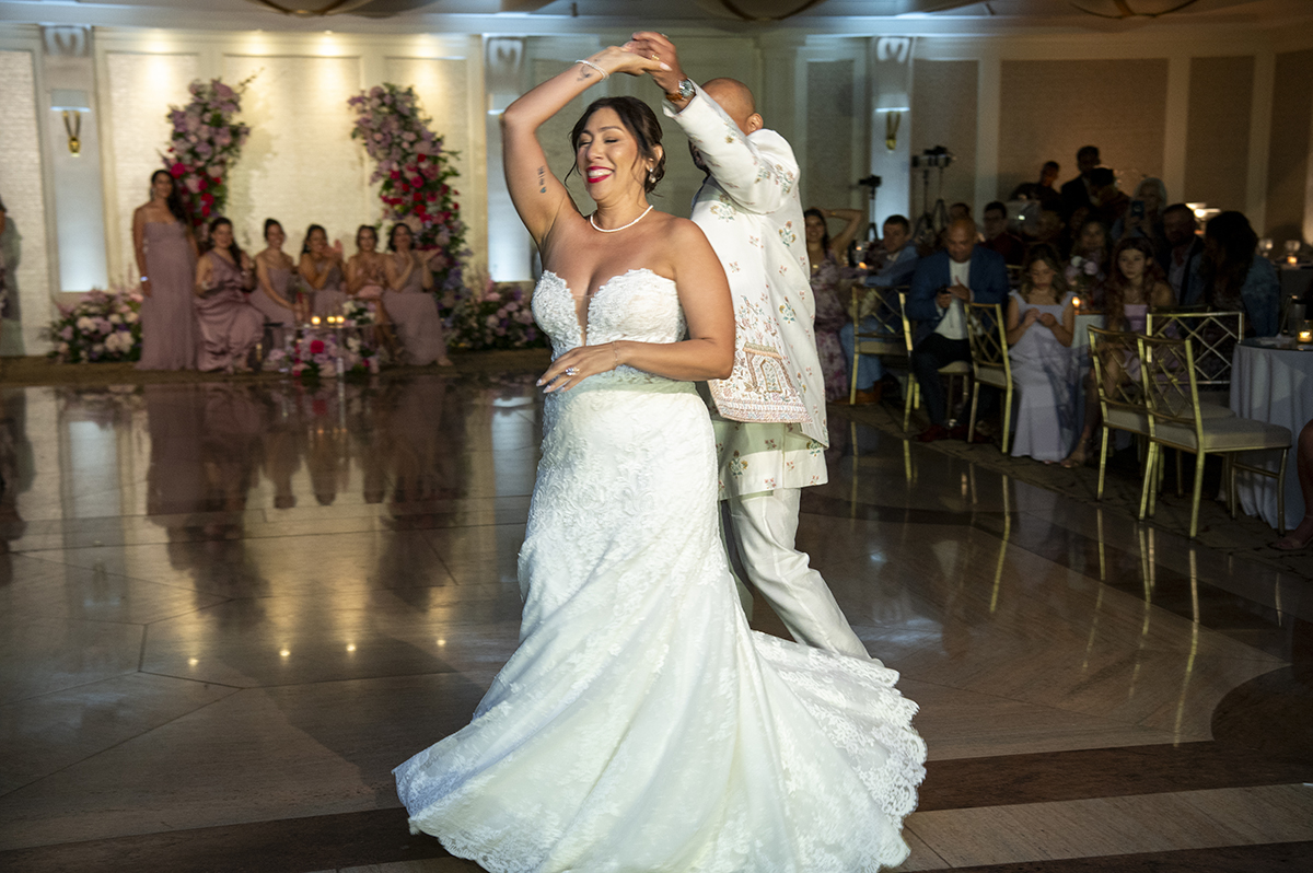 bride and groom dancing during wedding reception at Glen Island Harbour Club